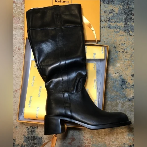 Knee High Boots Women Round Toe Chunky Block Heeled Boots Side Zipper - Picture 6 of 10